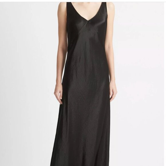 VINCE Satin V-Neck Maxi Slip Dress, Navy Blue - SZ 8 - Picture 1 of 8